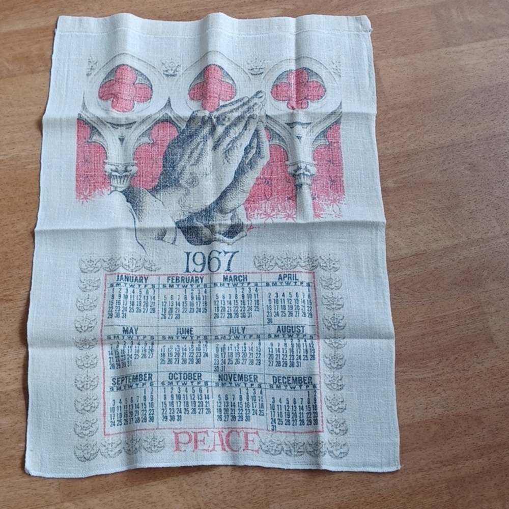 Calendar towel 1967 vintage kitchen Linens